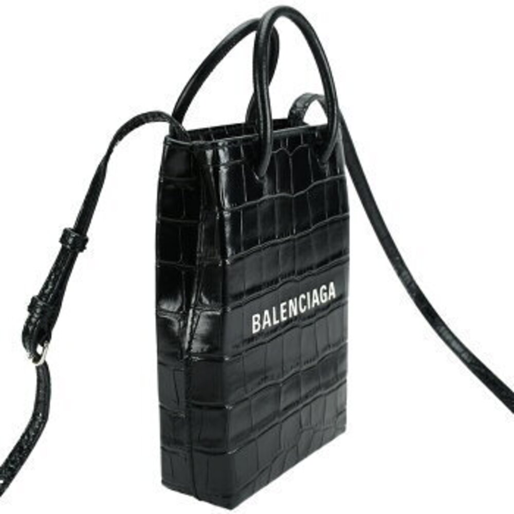 Balenciaga Shopping Bag Phone Holder handbag black crocodile embossed leather - Picture 4 of 10